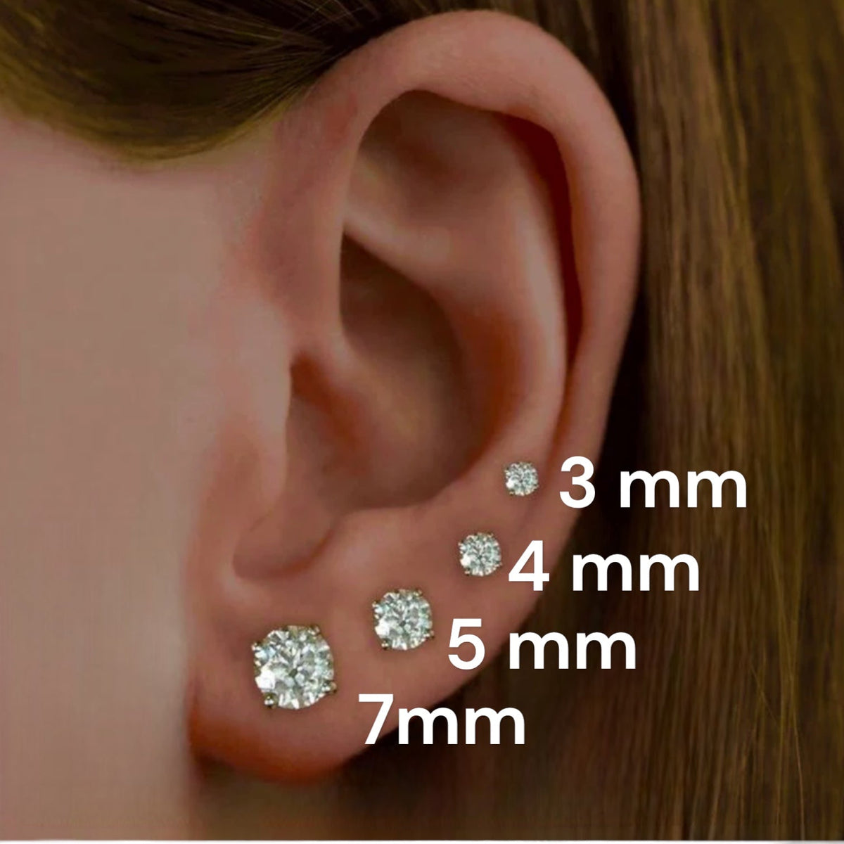 Denoon London Crystal Stud Earrings Set of 3 – gold-tone (shown with silver-tone) – view 2