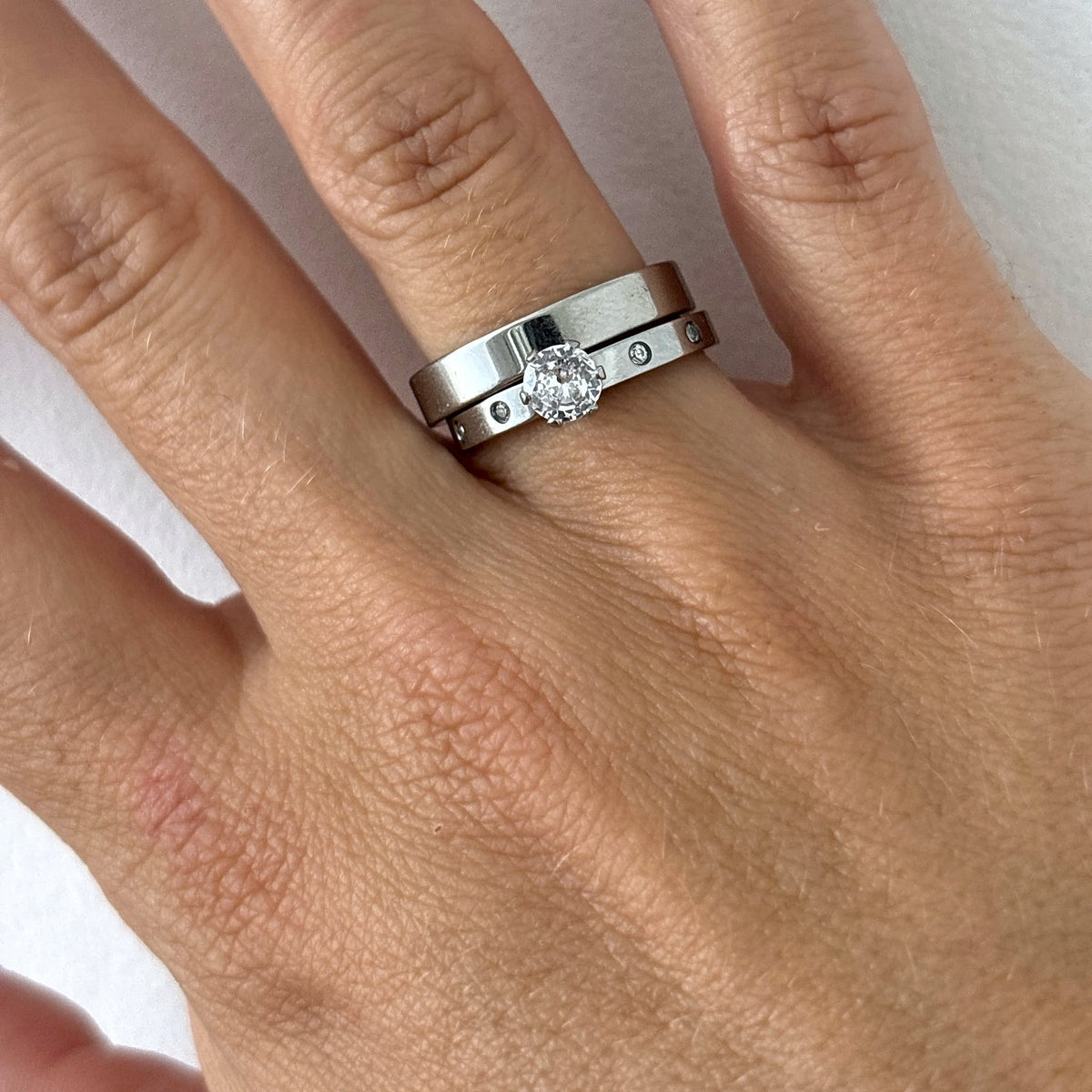 Denoon London Engagement Ring and Wedding Band Set, silver-tone – view 1