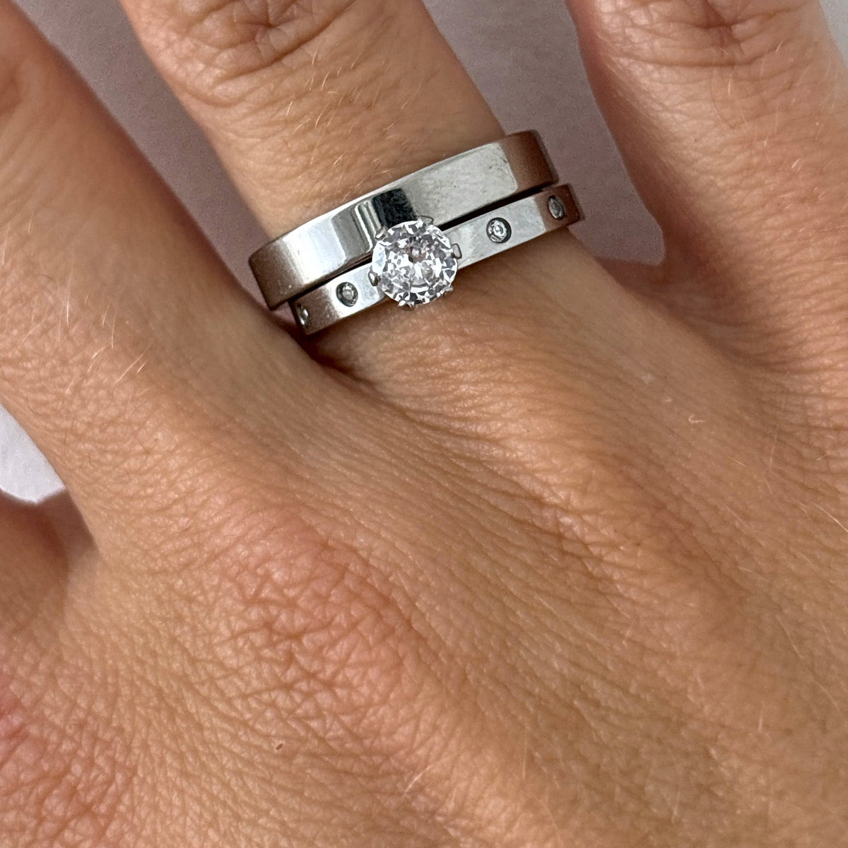 Denoon London Engagement Ring and Wedding Band Set, silver-tone – view 4