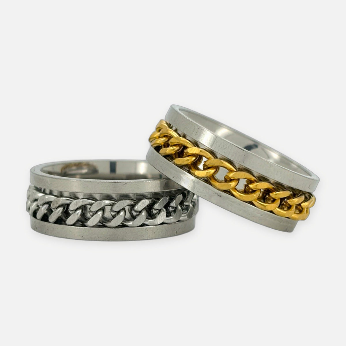 Denoon London Chain Spinner Ring – gold-tone (shown with silver-tone) – view 1