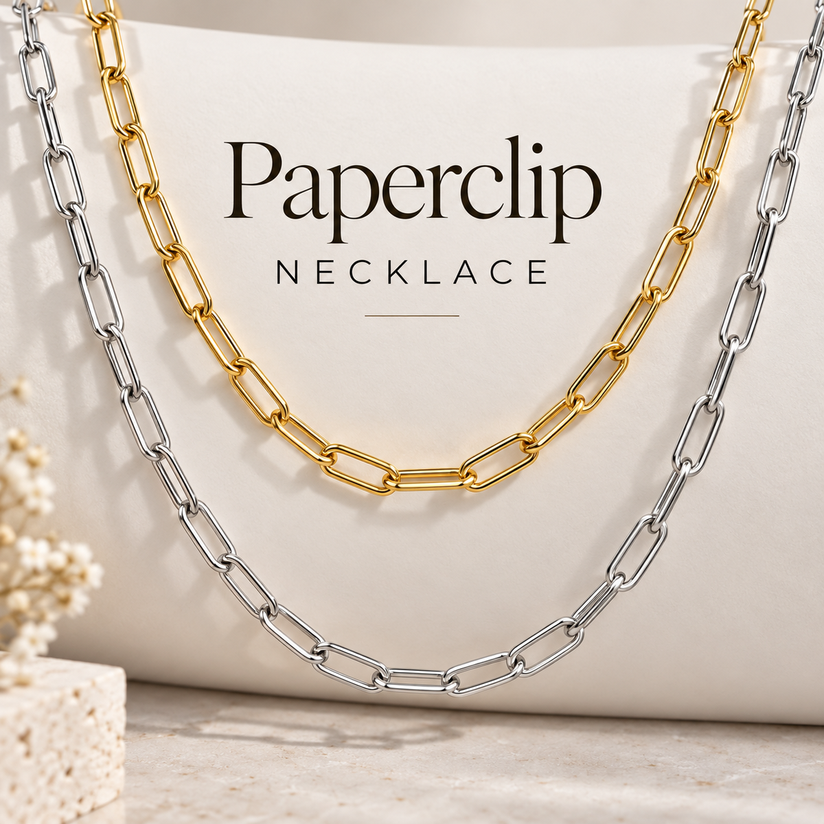 Denoon London Paperclip Chain Necklace 18 Inch – silver-tone (shown with gold-tone) – view 1