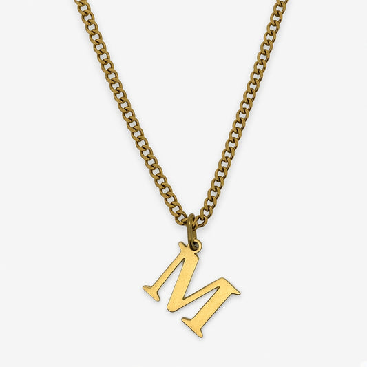 Initial Necklace – Classic Letter Pendant, gold-tone M – Denoon London