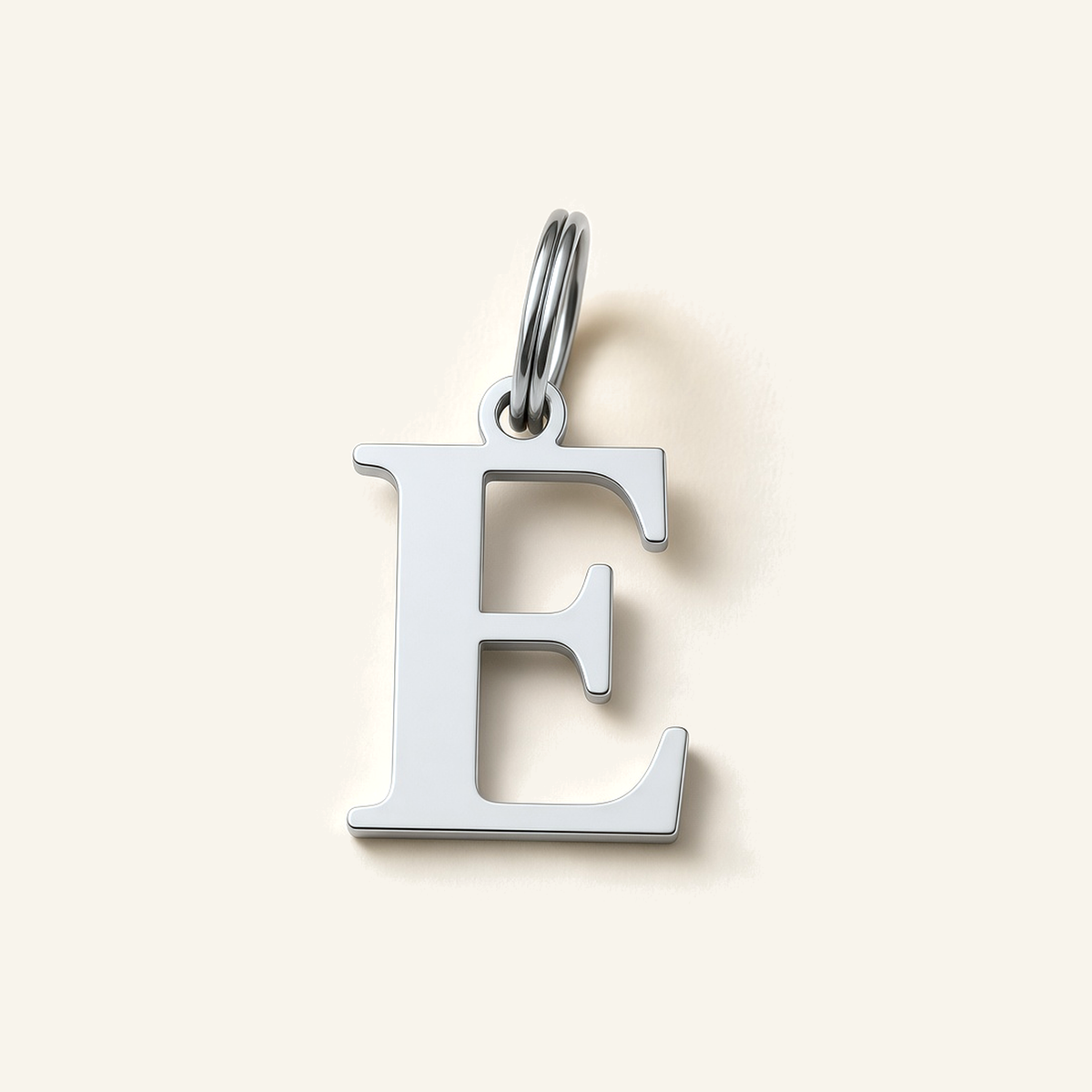Denoon London Classic Initial necklace, letter E, silver-tone