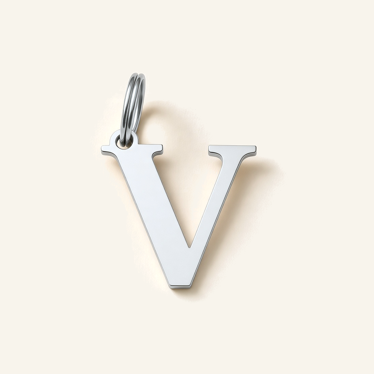 Denoon London Classic Initial necklace, letter V, silver-tone