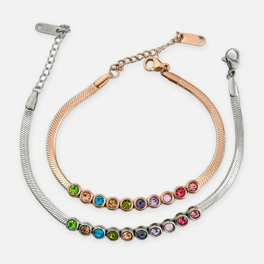 Snake Chain Bracelet with Colourful Crystals – Stainless Steel – Denoon London