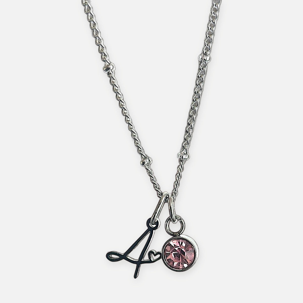 Cursive Initial Necklace with Heart – Silver Stainless Steel – Denoon London