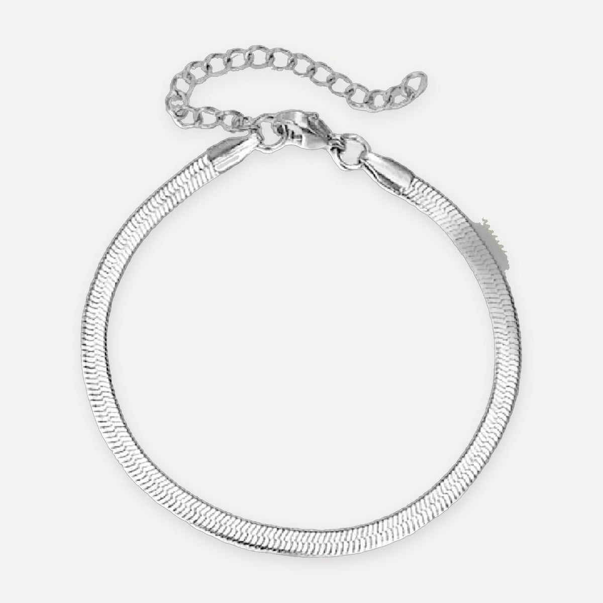 Denoon London herringbone snake chain bracelet with extender, silver-tone version shown