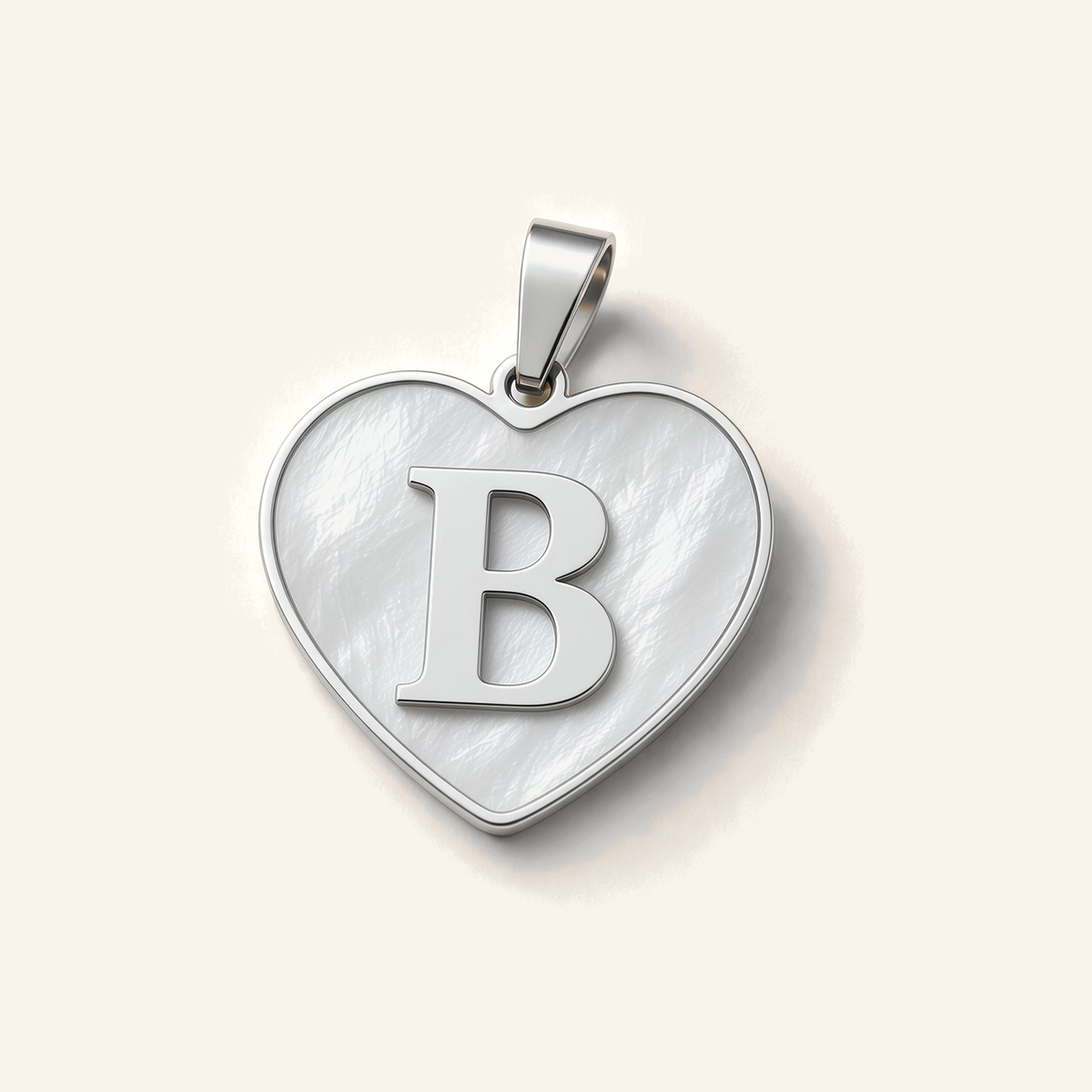 Denoon London Initial Heart necklace, letter B, silver-tone