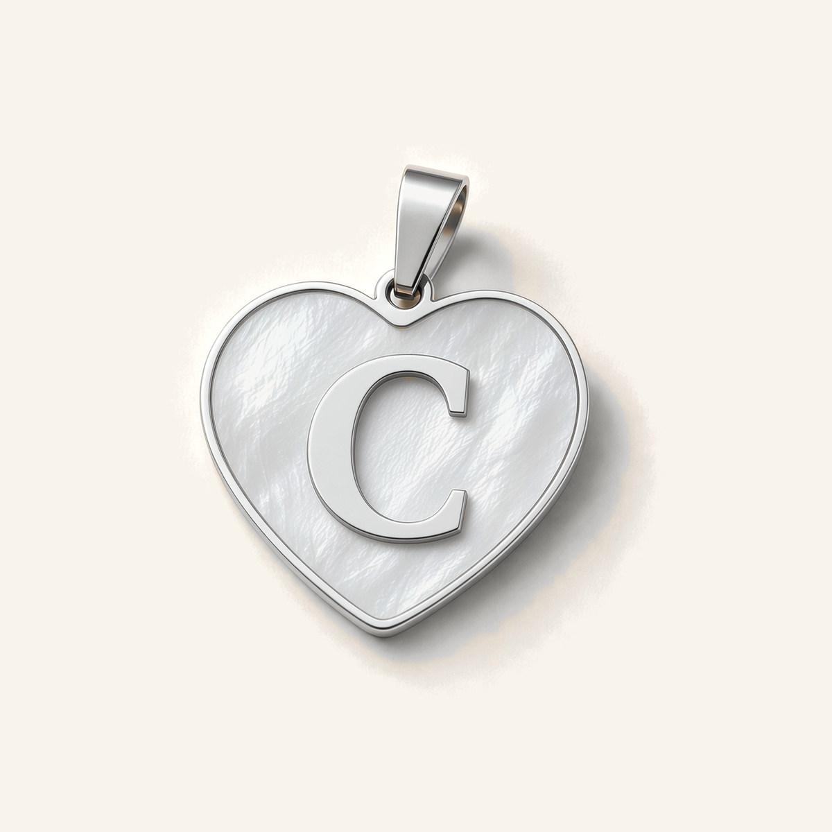 Denoon London Initial Heart necklace, letter C, silver-tone