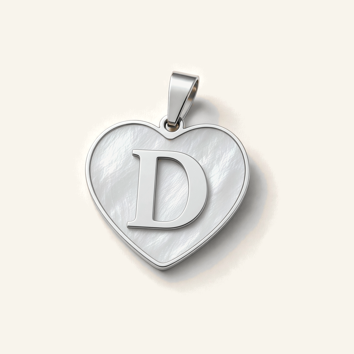 Denoon London Initial Heart necklace, letter D, silver-tone
