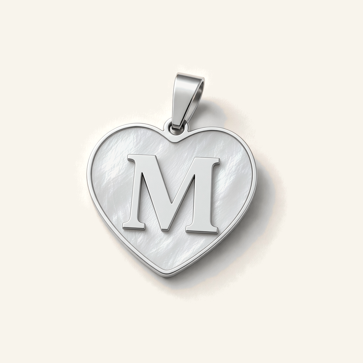 Denoon London Initial Heart necklace, letter M, silver-tone