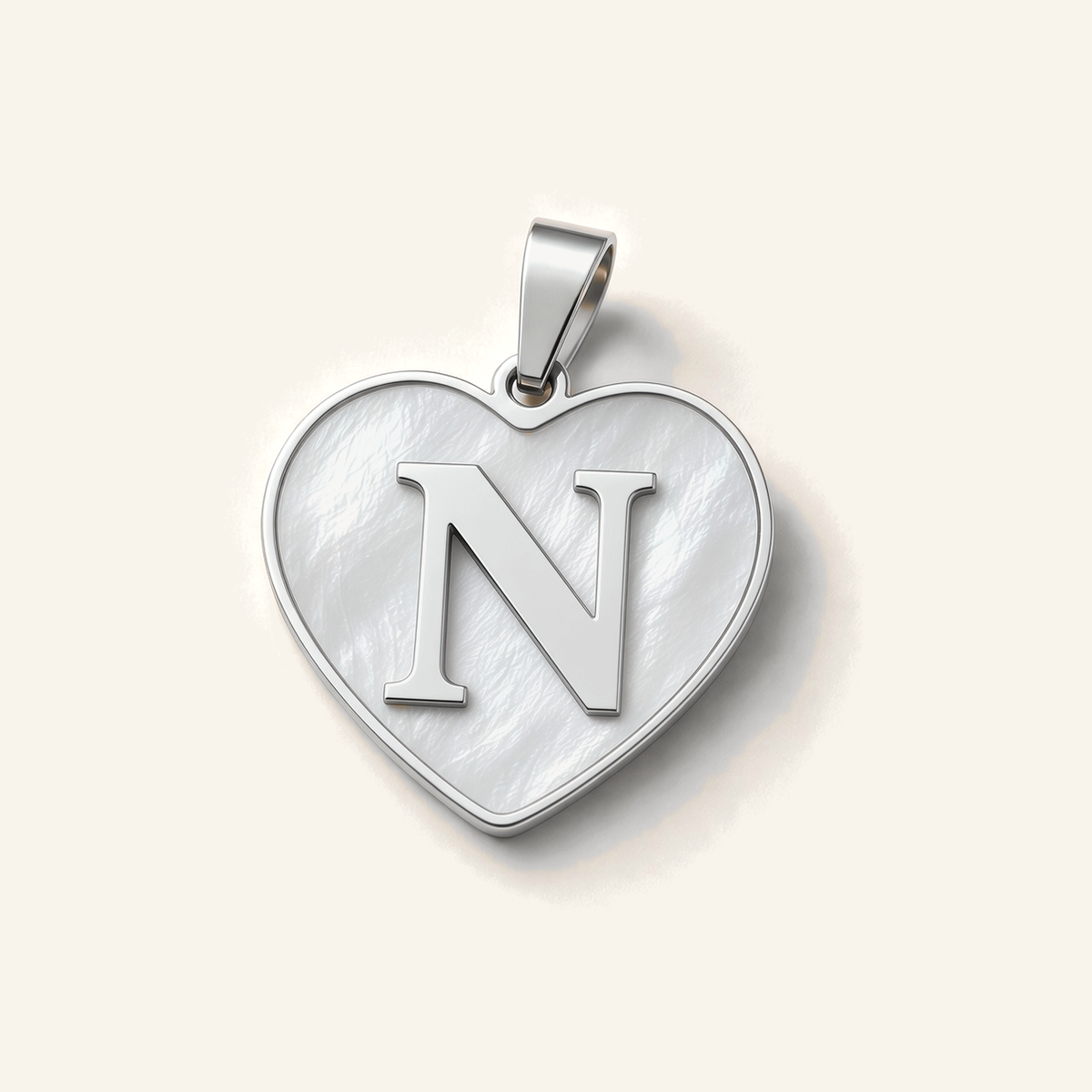 Denoon London Initial Heart necklace, letter N, silver-tone