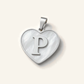 Denoon London Initial Heart necklace, letter P, silver-tone