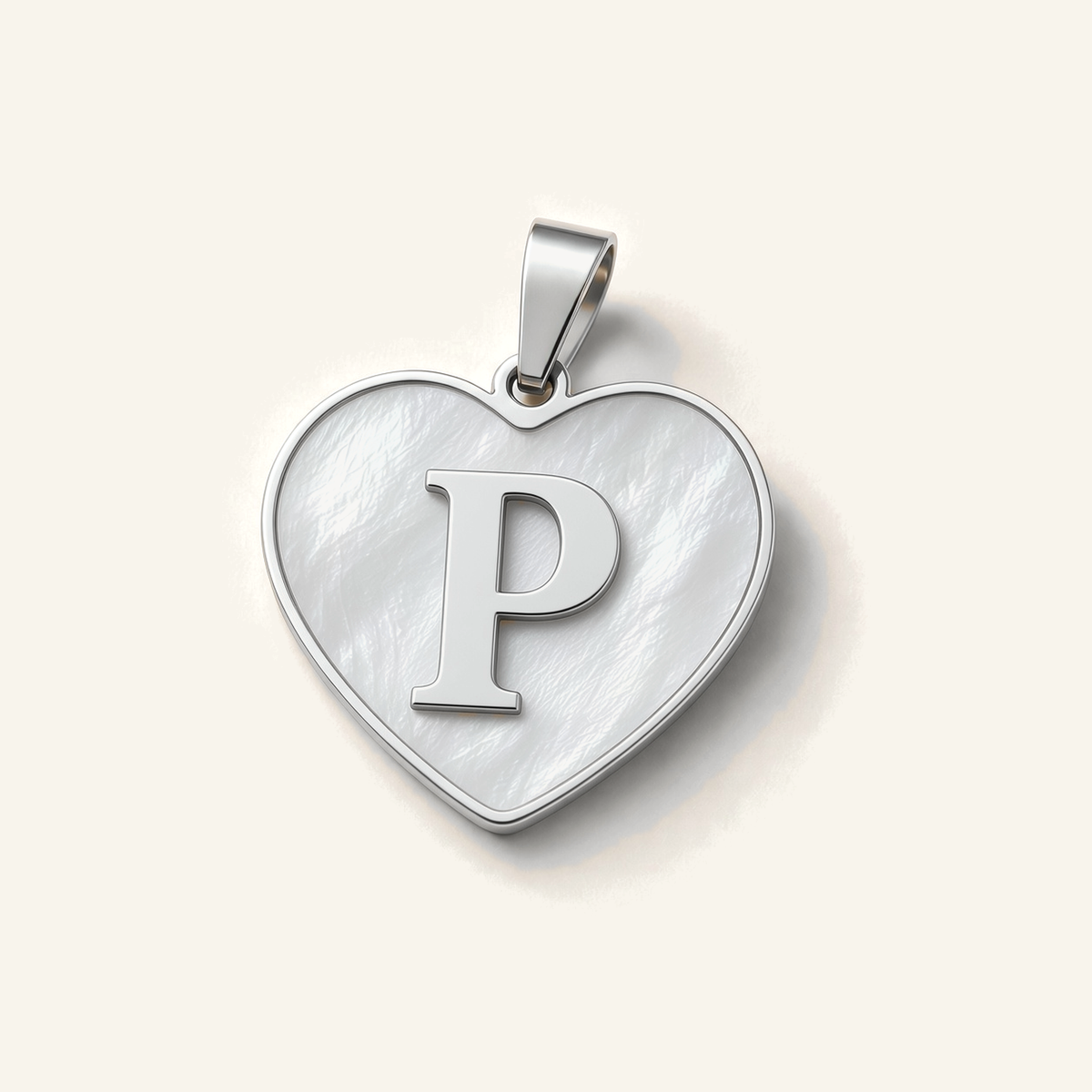 Denoon London Initial Heart necklace, letter P, silver-tone