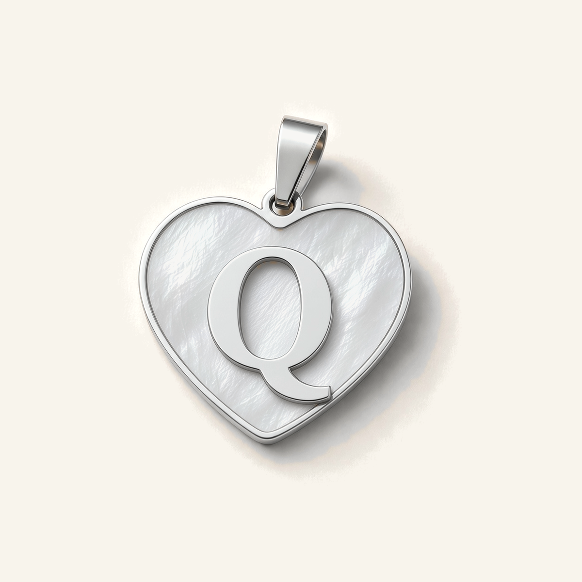 Denoon London Initial Heart necklace, letter Q, silver-tone