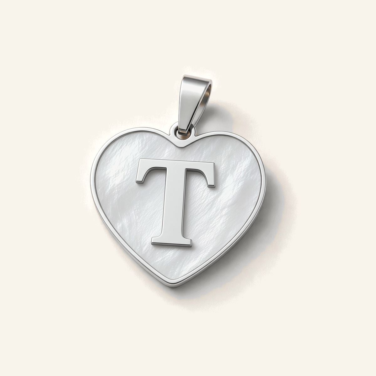 Denoon London Initial Heart necklace, letter T, silver-tone