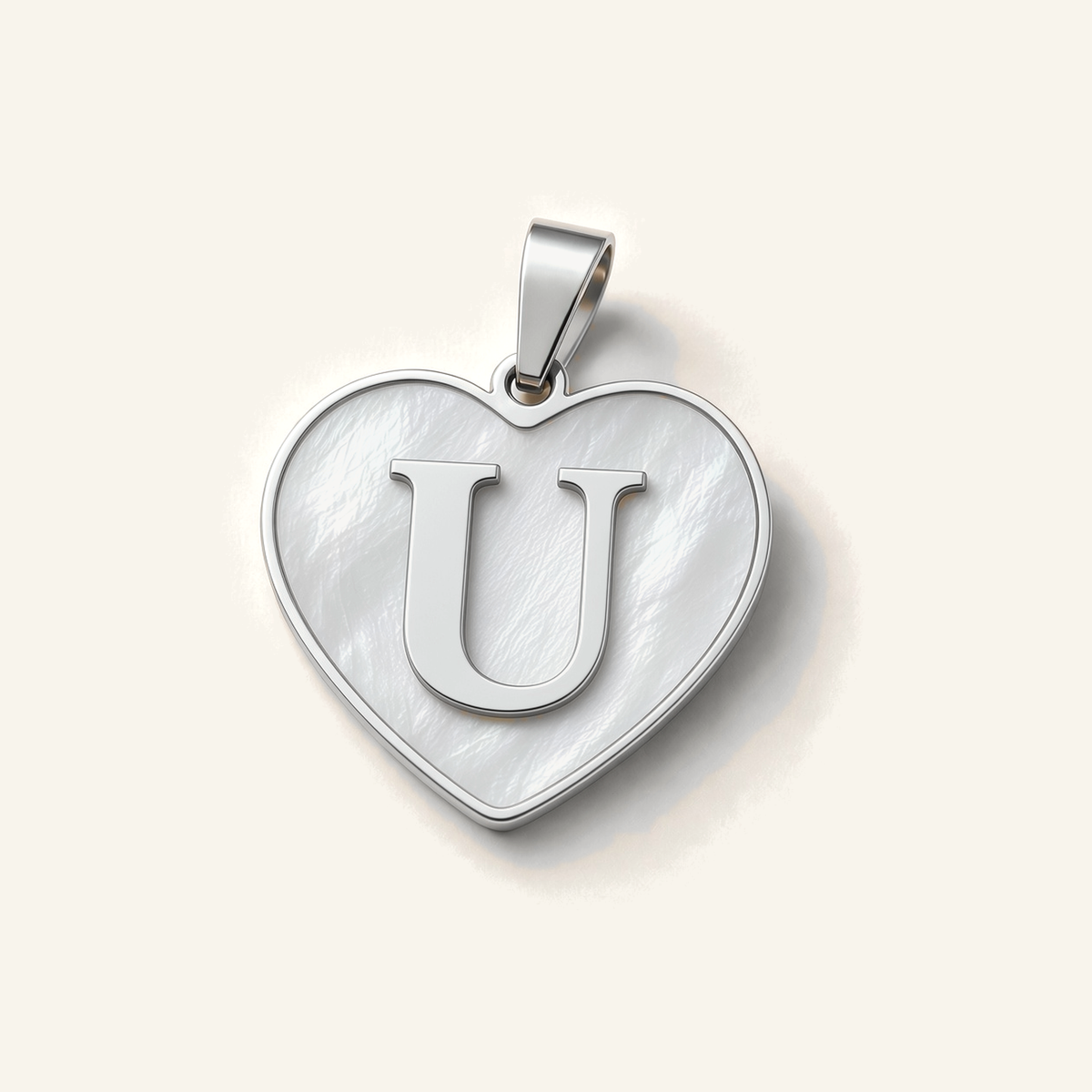 Denoon London Initial Heart necklace, letter U, silver-tone