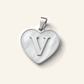 Denoon London Initial Heart necklace, letter V, silver-tone