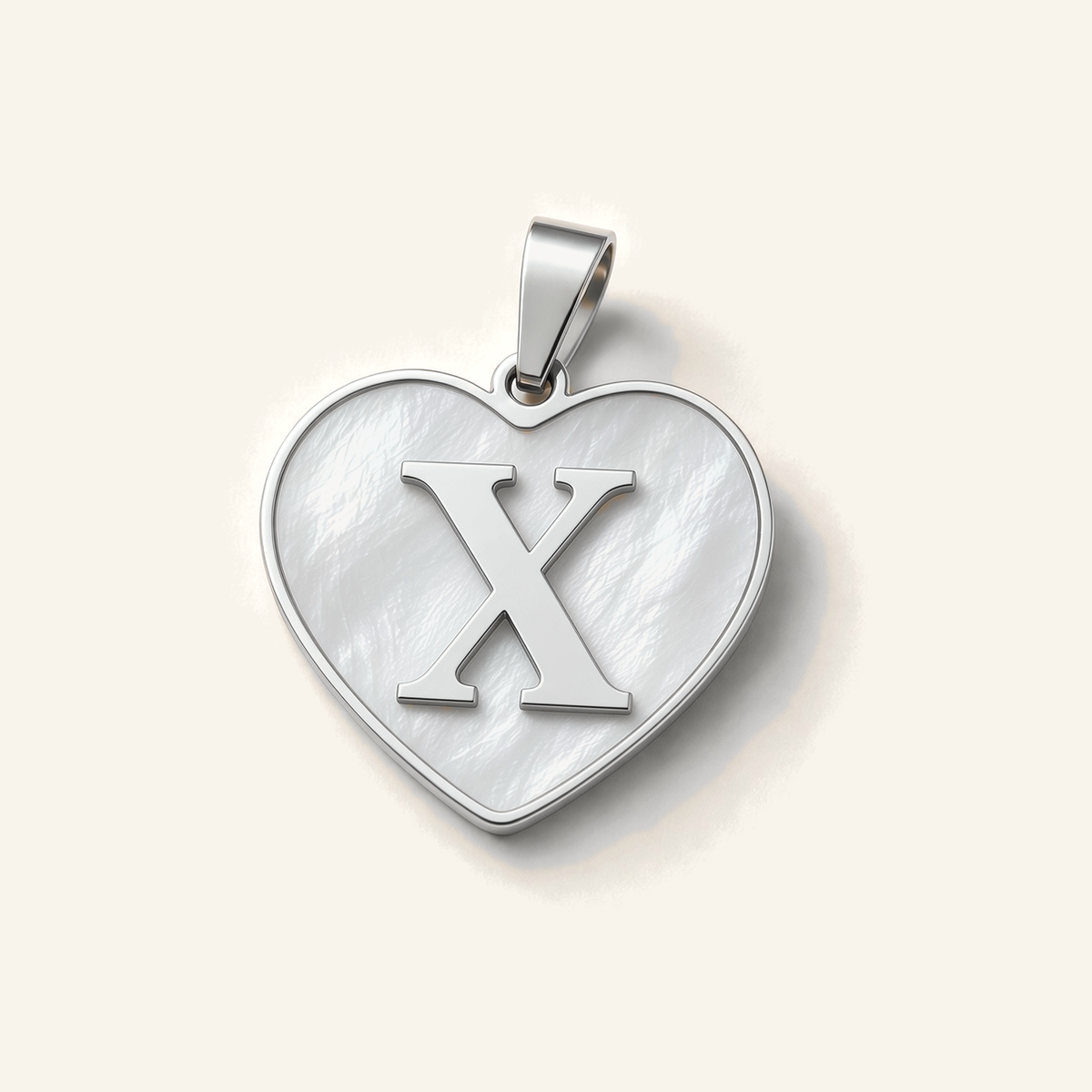 Denoon London Initial Heart necklace, letter X, silver-tone
