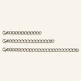 Denoon London silver-tone necklace extender chains in 7.5cm, 10cm and 15cm, flat lay