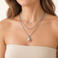 Denoon London silver-tone layered padlock necklace worn on model