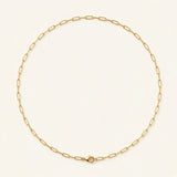 Denoon London paperclip chain necklace, gold-tone, flat lay
