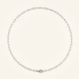 Denoon London paperclip chain necklace, silver-tone, flat lay